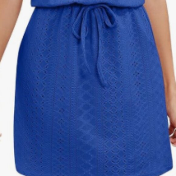 NWT AMAZON Pretty Dark Navy Blue Sleeveless Spaghetti Strap Mini Lace Sundress M - Picture 4 of 16